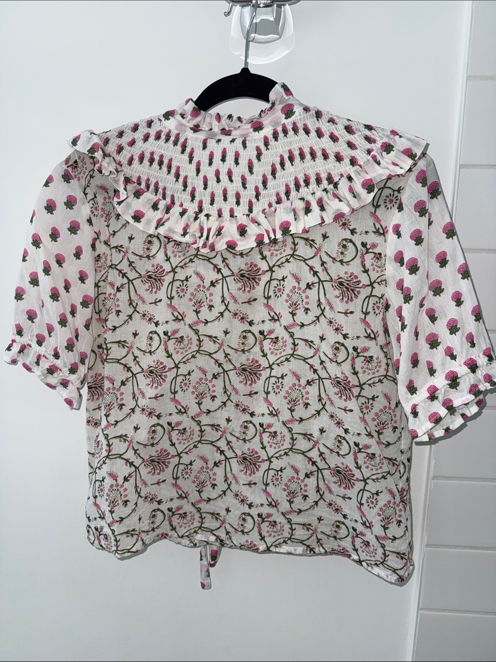 Place Nationale Smocked Ruffle Floral Blouse